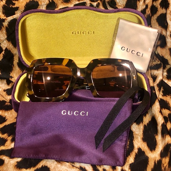 GUCCI GG1111S 003 Sunglasses Women's Havana/Pink Square Shape 53mm - Picture 2 of 9